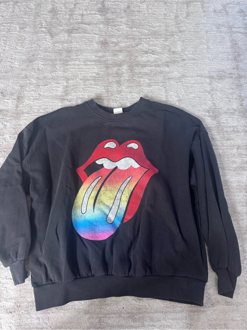 Women’s Rolling Stones Pullover Sweater with Rainbow Tongue Graphic